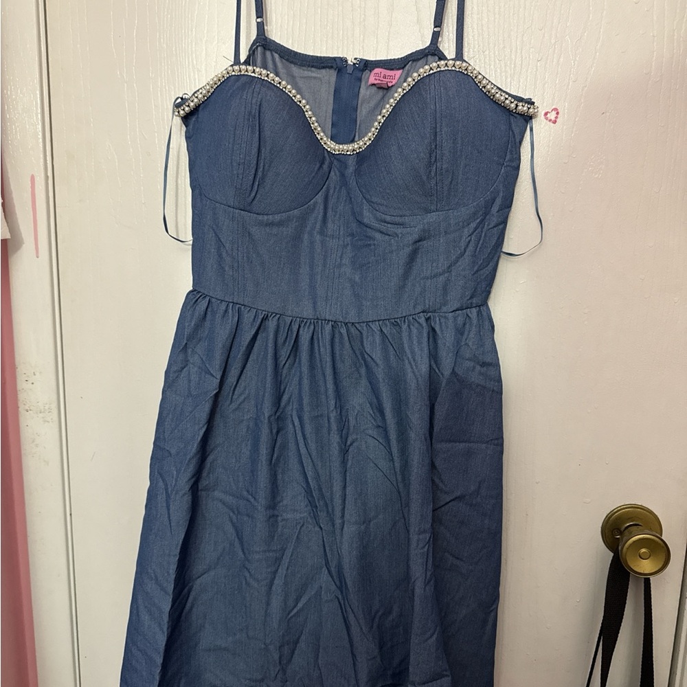 Francesca's Collections Blue Mini Sundress Sweetheart Neckline